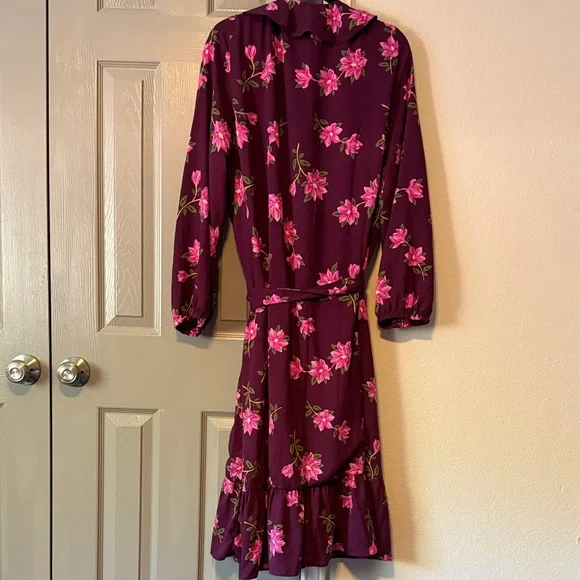 Draper James Plus Size Plum Floral Wrap Dress with Ruffles - Picture 10 of 12